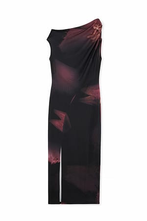Red Flower Print Schulterfreies Jersey-Kleid