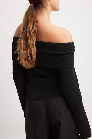 Black Stickad offshouldertopp