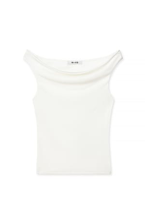Offwhite Top de hombros descubiertos con escote en cascada