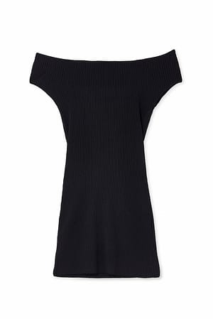 Black Schulterfreies Strick-Minikleid