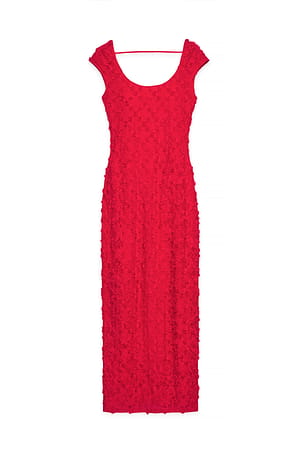 Red Open Back Lace Maxi Dress