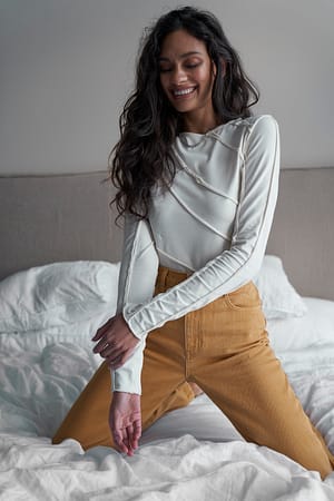 Cream Open Back Long Sleeve Top
