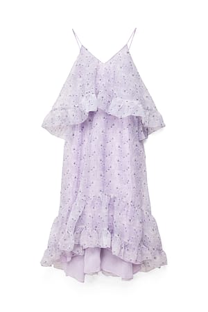 All Over Print Maxi-jurk van organza met V-hals en volume