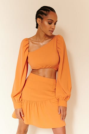 Terracotta Croppad Topp Med Ballongärm