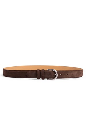 DK Brown Oval Buckle Suede Belt