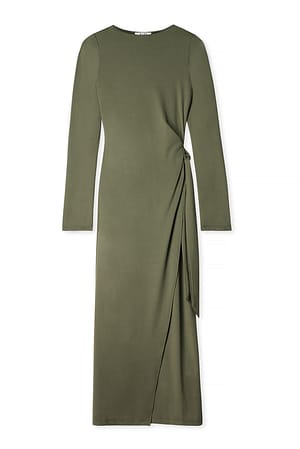 Khaki Overlap Midi Dress