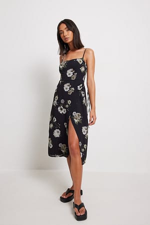 Dark Flower Midikleid mit überlappendem Rockteil