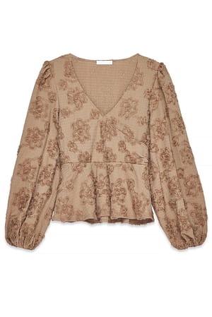 Beige Omslagsbluse med vide ermer