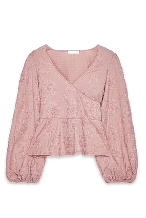 Pink Omslagsbluse med vide ermer