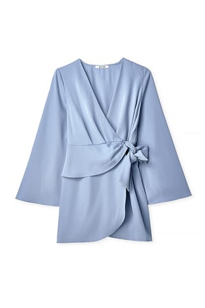 Dusty Blue Overlap Wrap Mini Dress