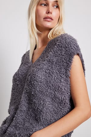 Dark Grey Melange Boxy-Strickweste in Oversize