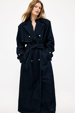 Dark Blue Oversized trenchcoat i denim