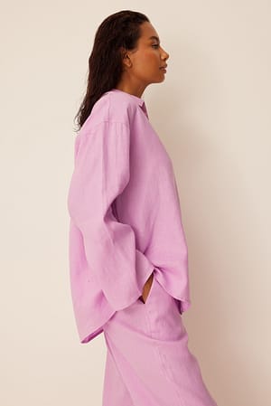 Pink Oversized Leinenhemdbluse