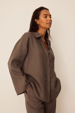 Brown Oversized linnen overhemd