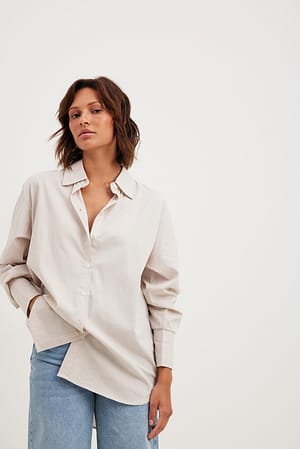Beige Stripe Classic Cotton Shirt