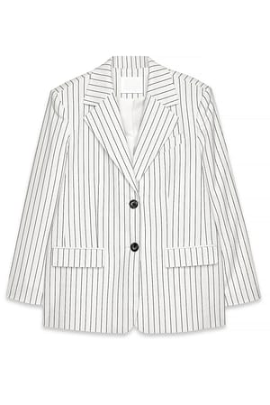 Cream/Black Oversized blazer med nålestriber