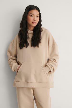Beige Sweatshirt à capuche à poche oversize biologique
