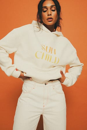 Cream Oversized Printed Hoodie