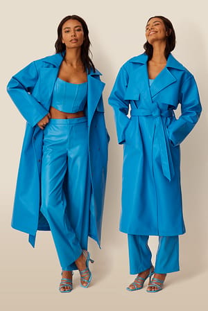 Blue Oversized PU Trenccoat