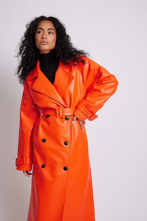Orange Oversized PU Trench