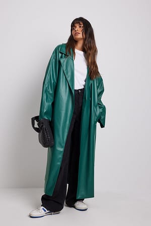 Green Oversized PU Trench Coat