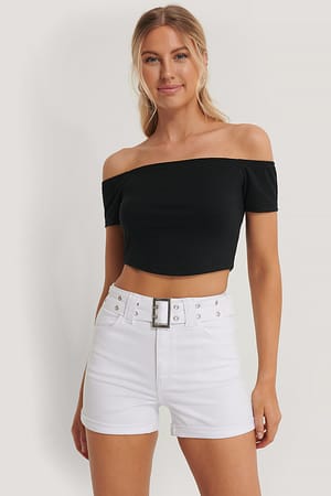 White Belted Denim Shorts