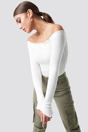White Off Shoulder Light Knit Top