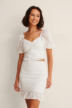 White Topp Med Anglaise Och Puffärm