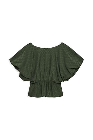 Khaki Peplum Draped Top