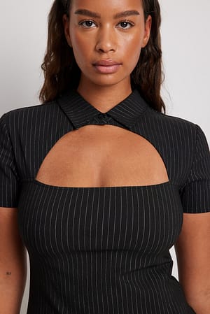 Black/White Vestido mini de raya diplomática cut out
