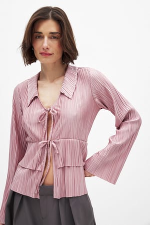Pink Pleated Collar Top