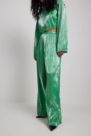 Dark Green Byxor med plisserad detalj