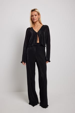 Black Plissierte Hose mit hoher Taille