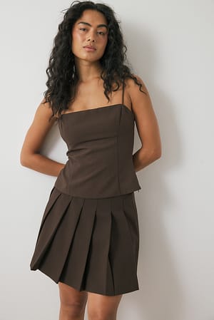 Brown Pleated Mini Skirt
