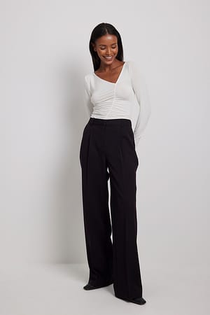 Washed Black Geplooide classic fit broek met rechte pasvorm