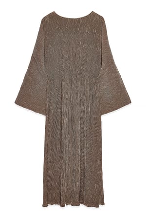 Taupe Plisse Boat Neck Maxi Dress