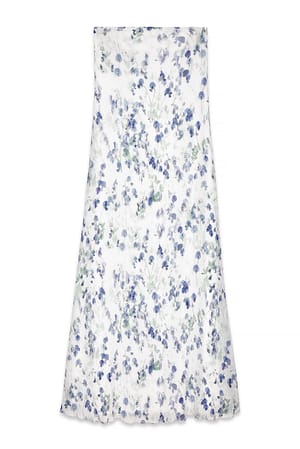 Blue Flower Print Maxi-Tube-Kleid mit Plissee