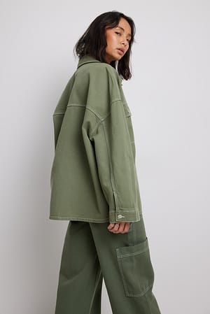 Green Skjorte i denim i overstørrelse med lommedetalje