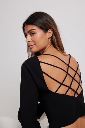 Black Pointy Shoulder Strap Detail Blouse