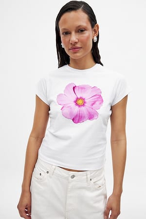 Pink Flower Økologisk t-shirt med print til baby