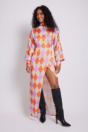 Orange Print Printed Satin Dress