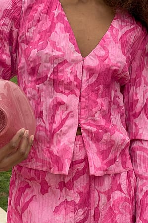 Flower Pink Pattern Blouse met structuur