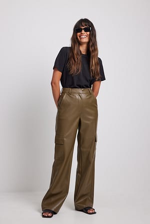Olive PU cargobroek