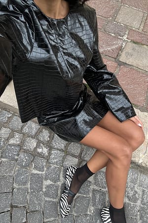 Black PU-Jacke mit Reißverschluss