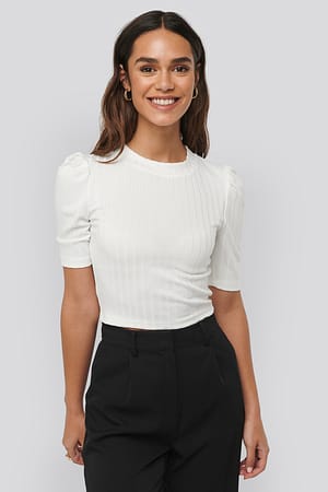 Puff Sleeve Cropped Ribbed Top