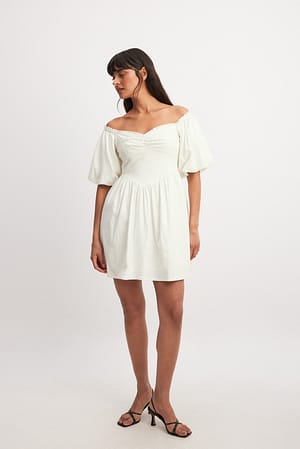 White Puff Sleeve Off Shoulder Mini Dress
