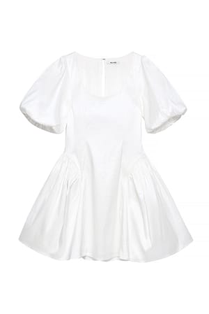 White Puff Sleeve Ruched Detail Mini Dress