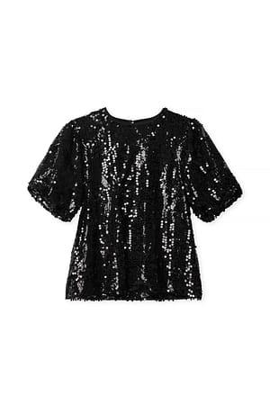 Black Top met pofmouwen en pailletten