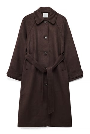 Dark Brown Oversized mantel met raglanmouwen van wolmix