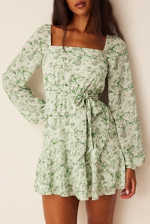 Green Camo Recycled Overlapped Frill Mini Dress